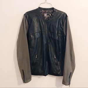 Faux leather and khaki utility jacket